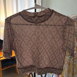 Free People Brown 3/4 Sleeve Crop Blouse